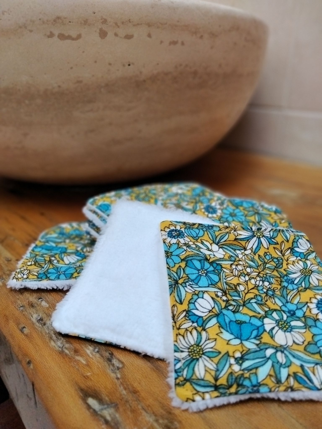 Lingettes lavables Emma bleu et moutarde