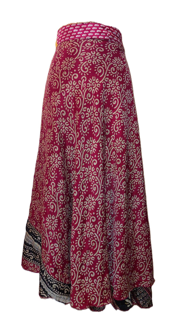 Robe/Jupe 3-en-1 réversible en sari recyclé – Robe polyvalente bohème plage, casual ou élégant - rouge, jaune, noir