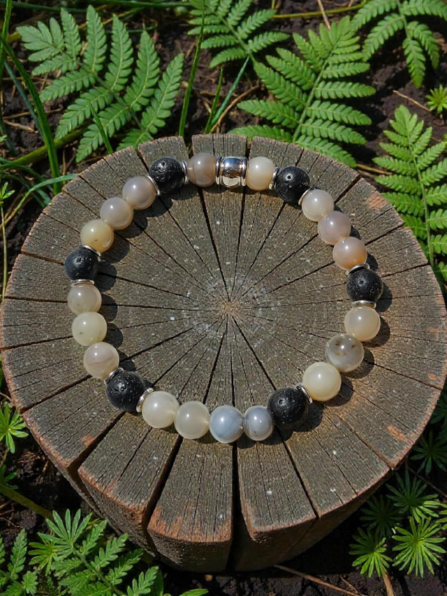 Bracelet Agate grise/Pierre de lave