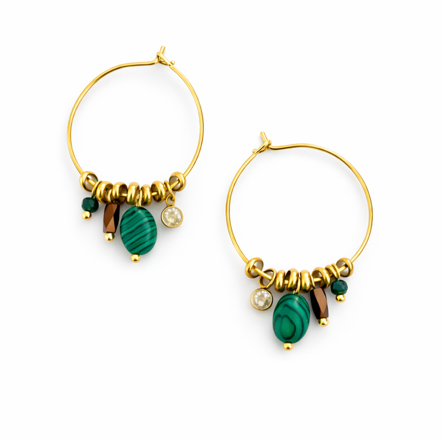 Argollas acero dorado piedra y brillo