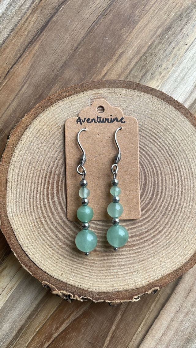 Boucles pendantes AVENTURINE Acier inoxydable argenté