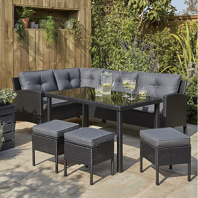 Black Orlando Outdoor Corner Rattan Sofa Dining Set 5 Piece