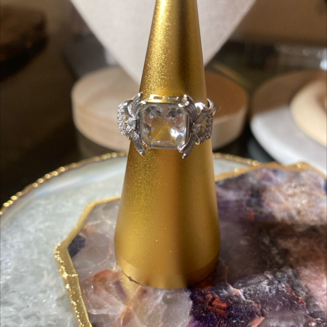 Clear Quartz adjustable stainless steel ring