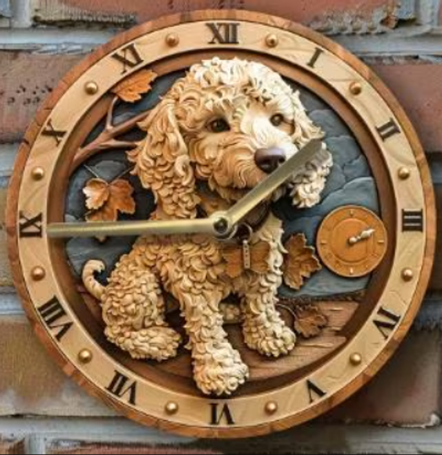 Vintage ronde wandklok van metaal - Poedel (20cm)