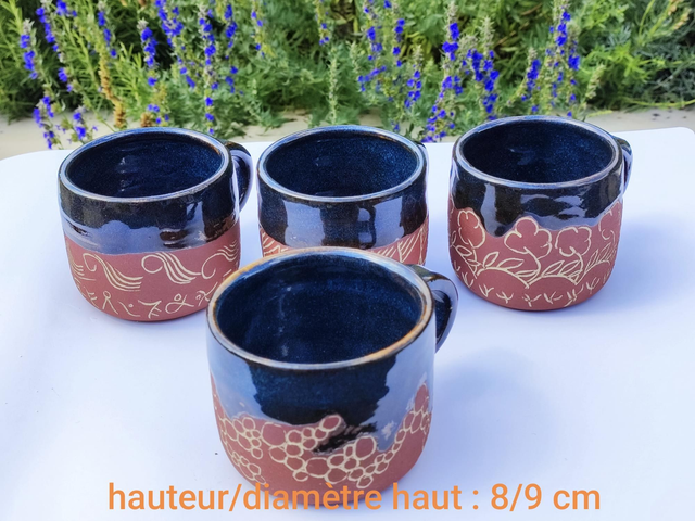 Grandes tasses semi brut gravés