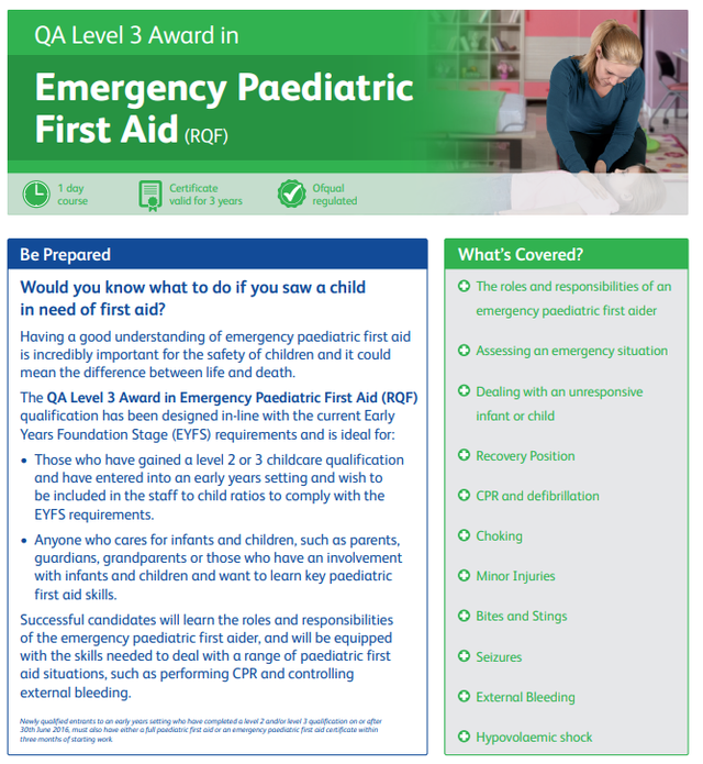 Level 3 Award In Emergency Paediatric First Aid Course