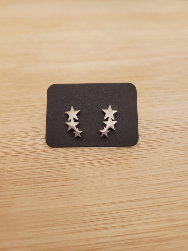 Stainless steel 3 star stud earrings - SL-005