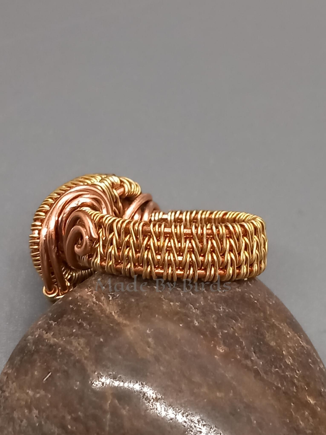 Copper & Brass Fancy Jasper Wire Wrapped Weaved Ring