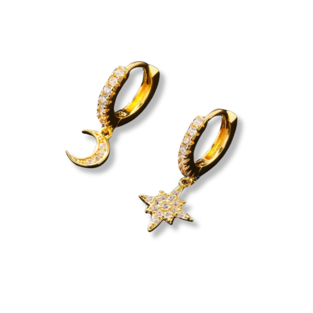Gold moon and star huggie hoops