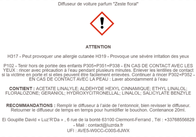 Diffuseur de parfum pour voiture "Zeste floral"
