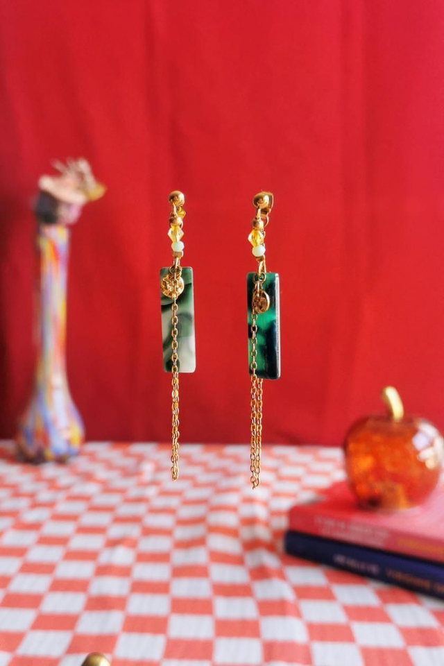 Boucles d'oreilles Vert Marbré & Doré