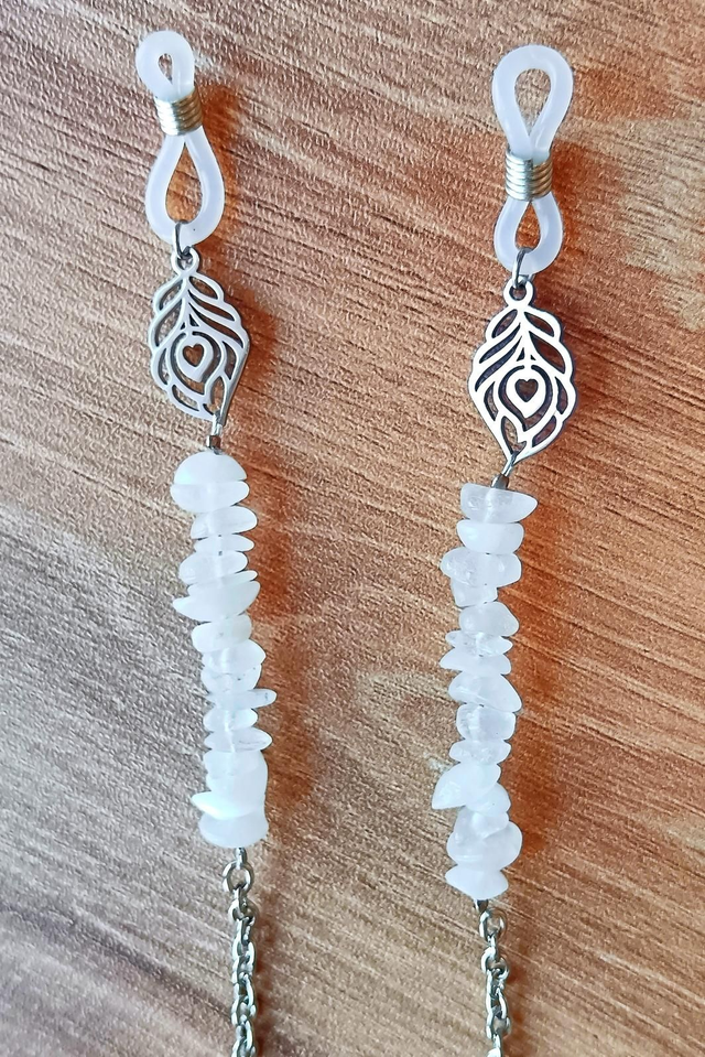 Chaine de lunettes PLUME pierre de lune Intemporelle