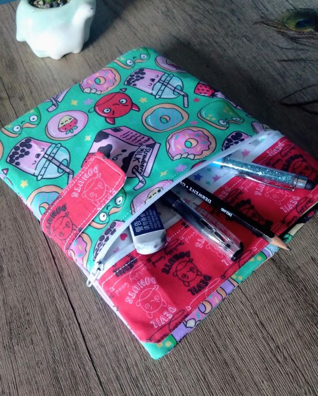 Devil donuts fabric sketchbook cover with pencil case