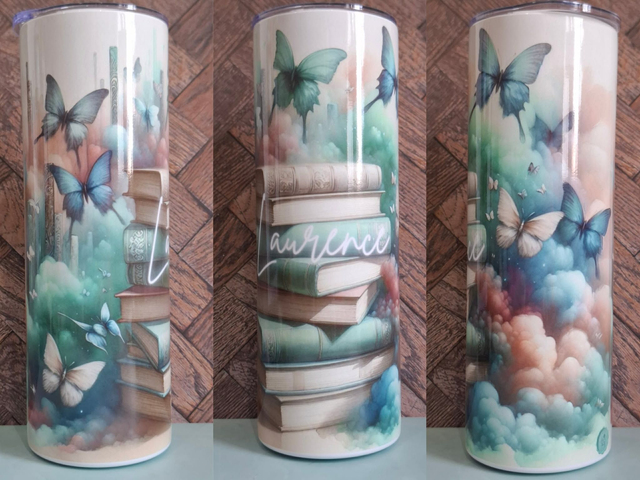 Collection Livres Gourde canette livres et papillons personnalisable