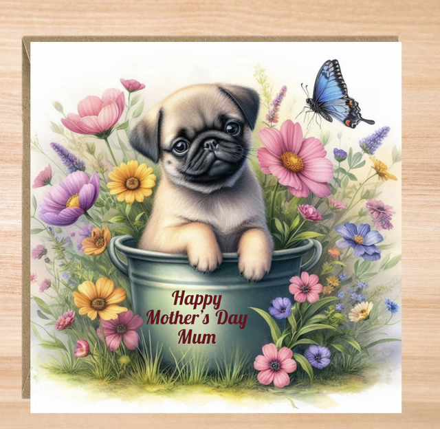 Personalised Pug Puppy Mother’s Day Card
