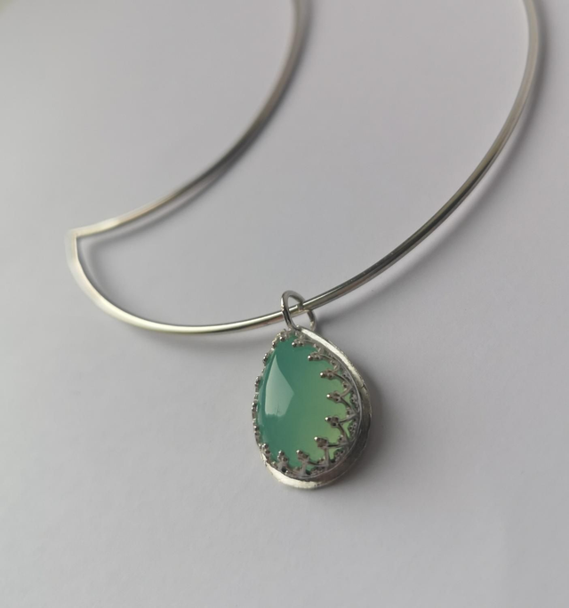 Moon Necklace with Aqua Chalcedony (Seconds)