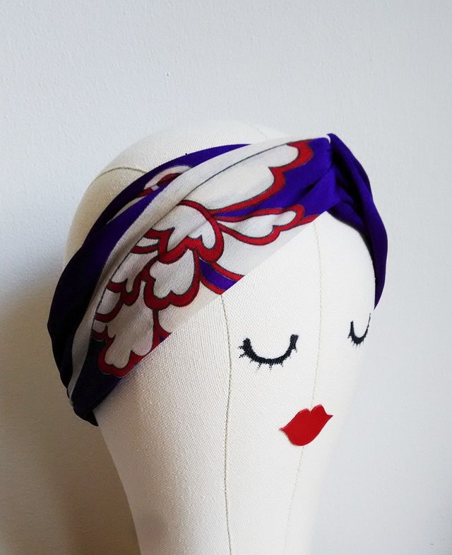 Japanese Vintage Kimono Fabric Headband, Purple Color, Floral Pattern Hair Accessary, Gift for her, Hair band