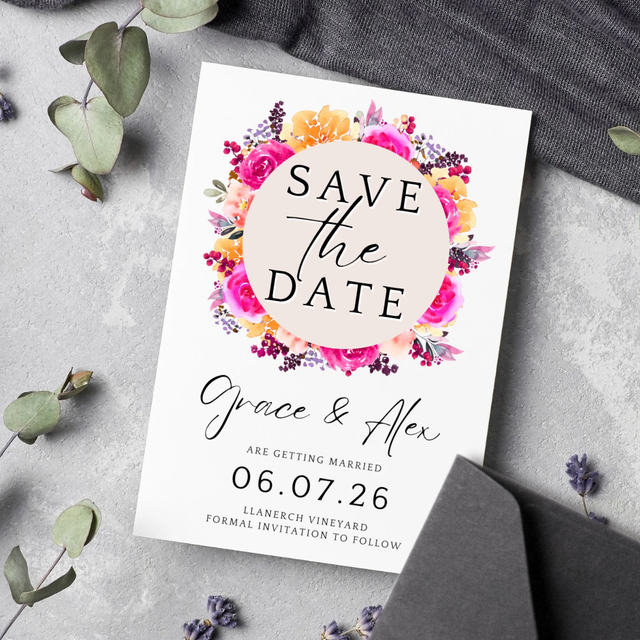 Bright flower design Save the date cards - colourful floral wedding save the date / save the evening cards
