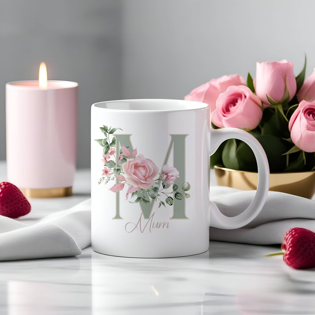 Persoanlised Floral Initial Mug (Variety of different designs)