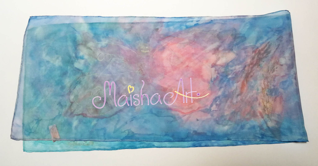 Unikaten, Ročno poslikan Svilen Šal, Srečna Metulja