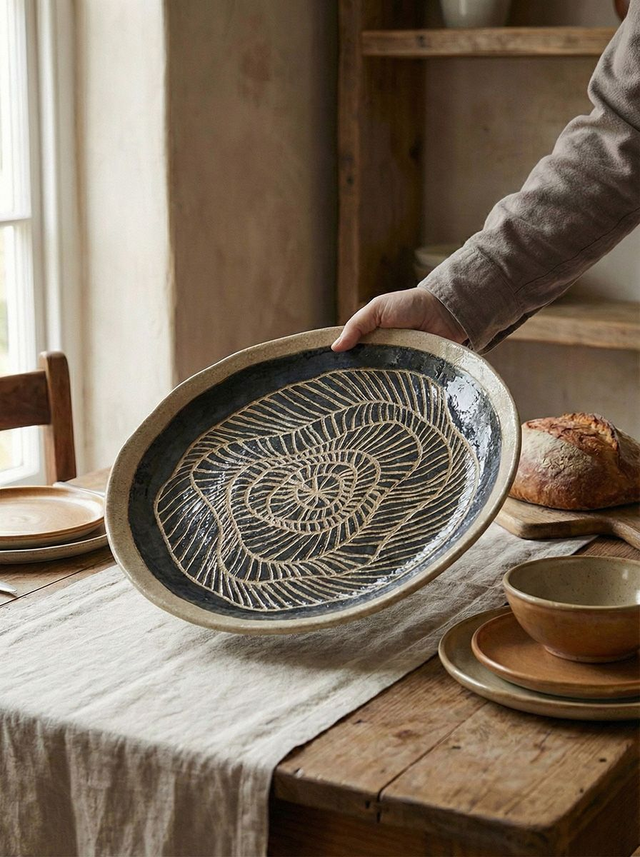 Large Black Sgraffito Platter