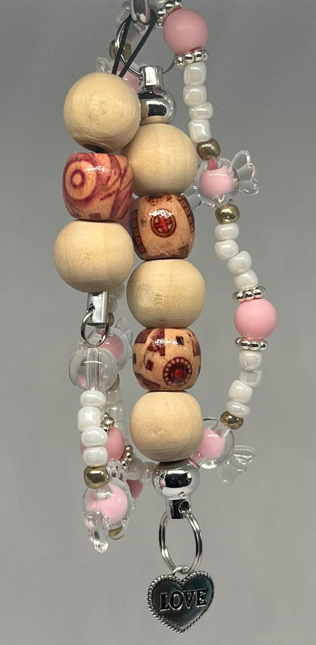 Bijoux de sac, Porte clé - Perles en bois - Bonbon - Cœur