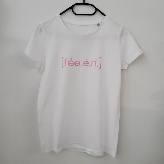 TSHIRT COTON BIO FÉE.E.RIE BLANC ET ROSE PAILLETÉ