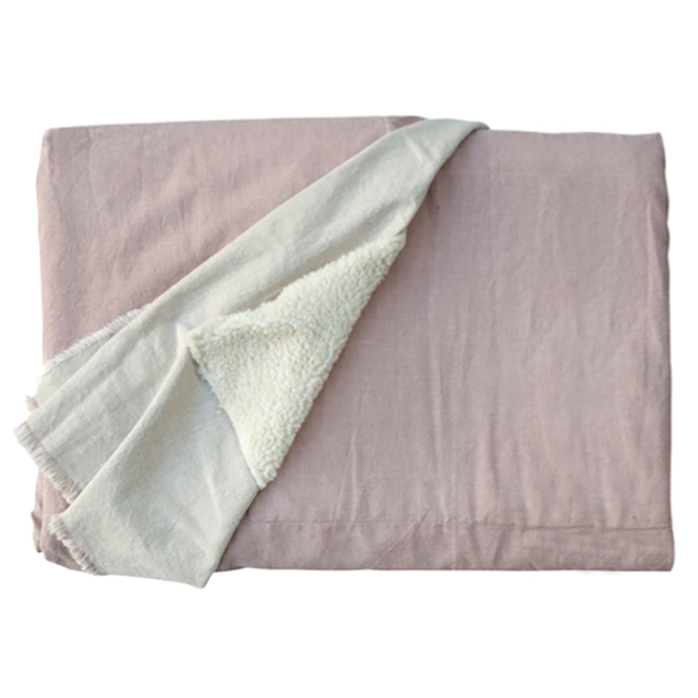 Cotton / Sheepskin-look Pink Throw