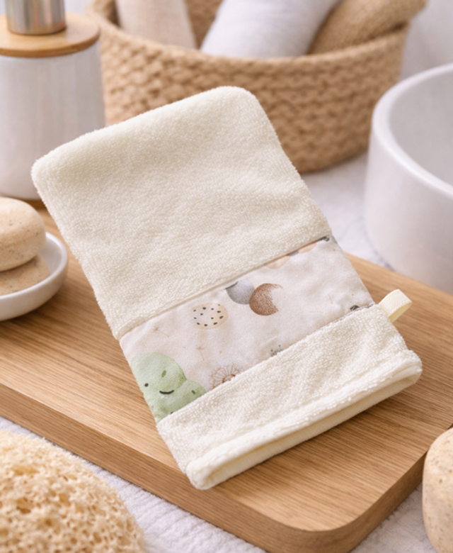 Gant de toilette en éponge bambou modèle « jurassique »