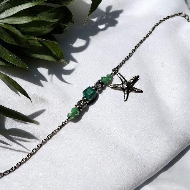 Bracelet acier inoxydable vert d'eau argenté