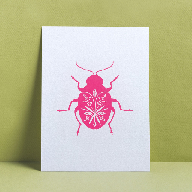 AFFICHE SCARABÉE SACRÉ ROSE FLUO