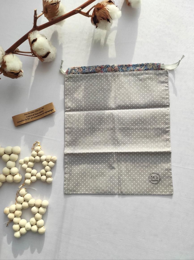 Pochon coton - pois gris