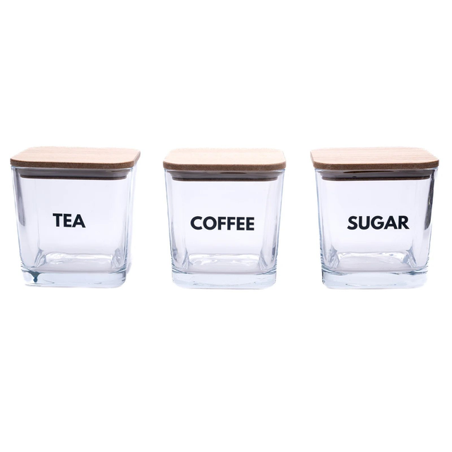 Glass Storage Cubes : Tea, Coffee & Sugar set