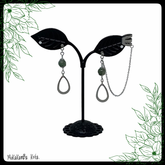 Boucles d’oreilles en acier inoxydable, pince pour le cartilage et perles en pierres naturelles