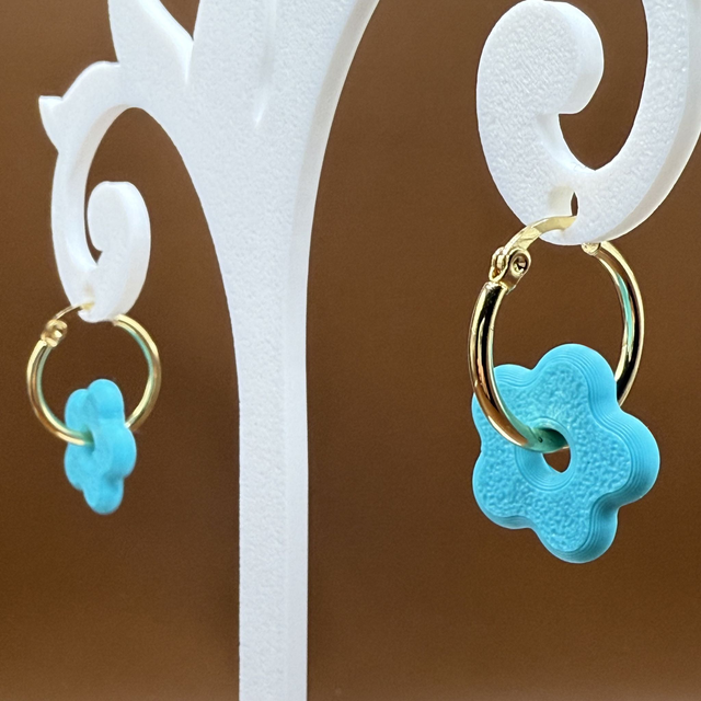 Boucles d'oreilles Créoles - Fleur Turquoise -