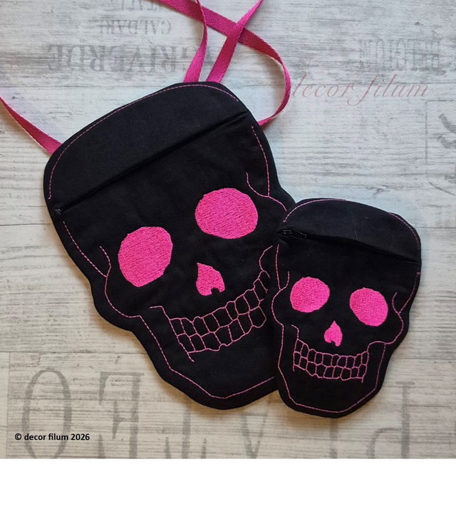 Set Totenkopf Handtasche im Gothic Style - Schädel Crossbag groß und Geldbeutel