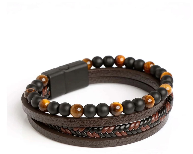 Bracelet homme cuir Œil de Tigre