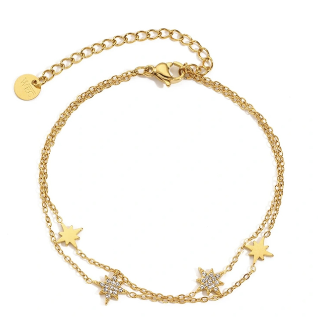 Bracelet chaîne double étoiles doré 