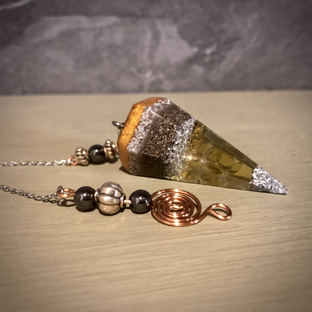 Crystal Energy Hexagonal Pendulum with Amber Gemstones