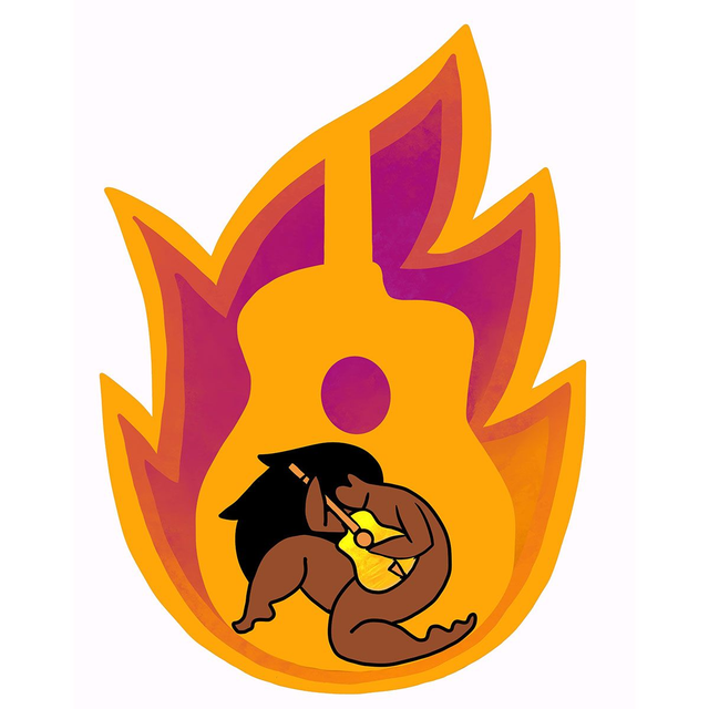 Wild Guitar player orange flame glitter sticker