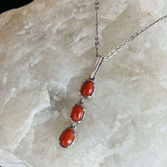 Red Cabochon Gemstone Pendant Sterling Silver Necklace