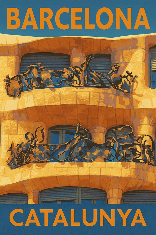 Póster de Viaje Vintage de Barcelona Catalunya Detalle del Balcón de La Pedrera