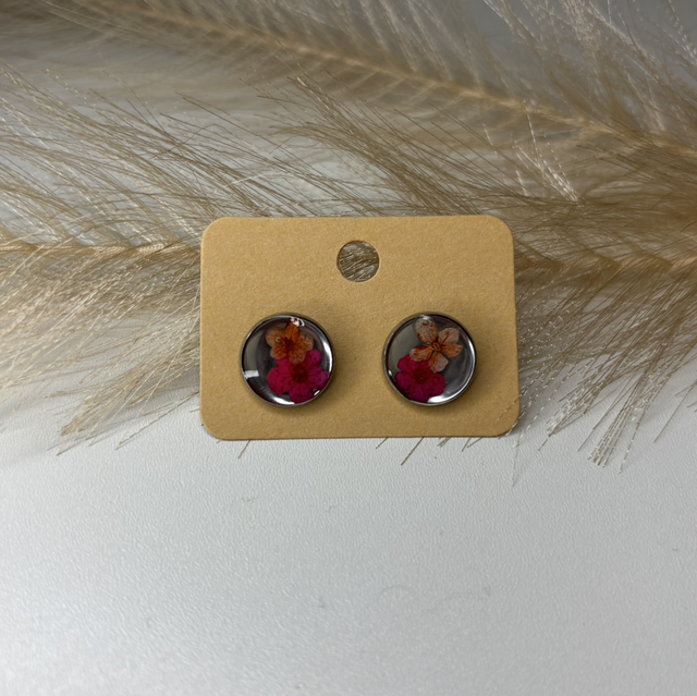 Clous d’oreille fleur rose et pêche 