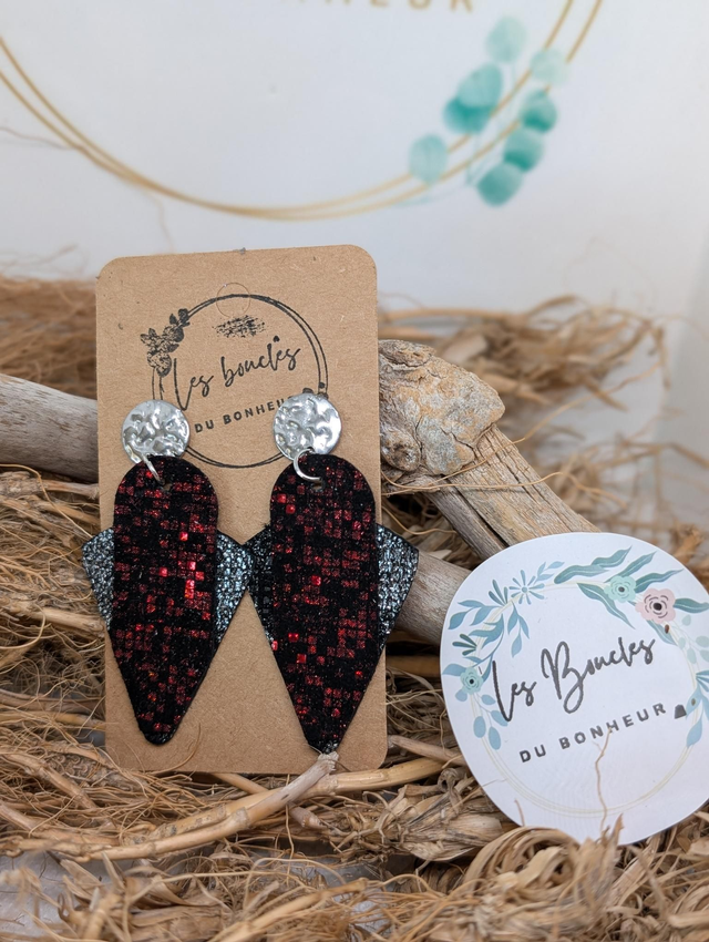 Boucles d&#039;oreilles Graphique rouge noir gr001