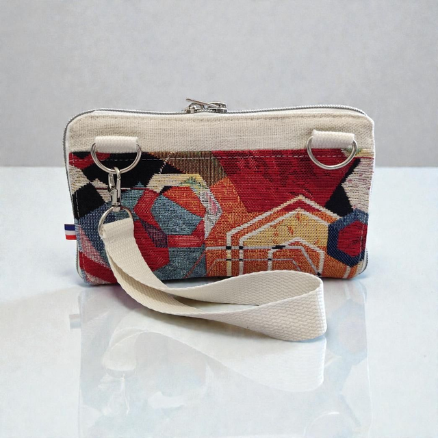 Pochette portefeuille bandoulière Jacky motifs jacquard 