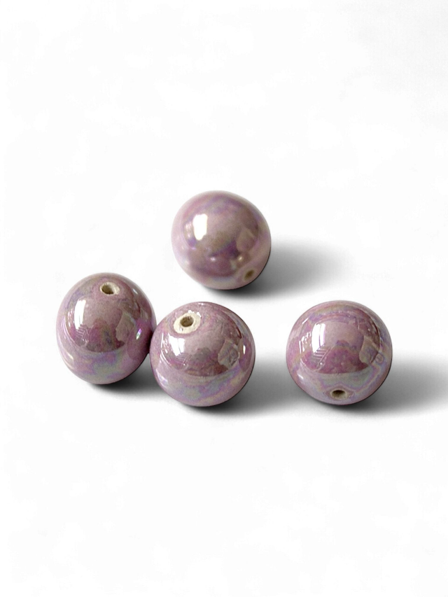 Perle de faïence rose nacrée, semi-ronde, 0,9-1.0 mm x 1 pc