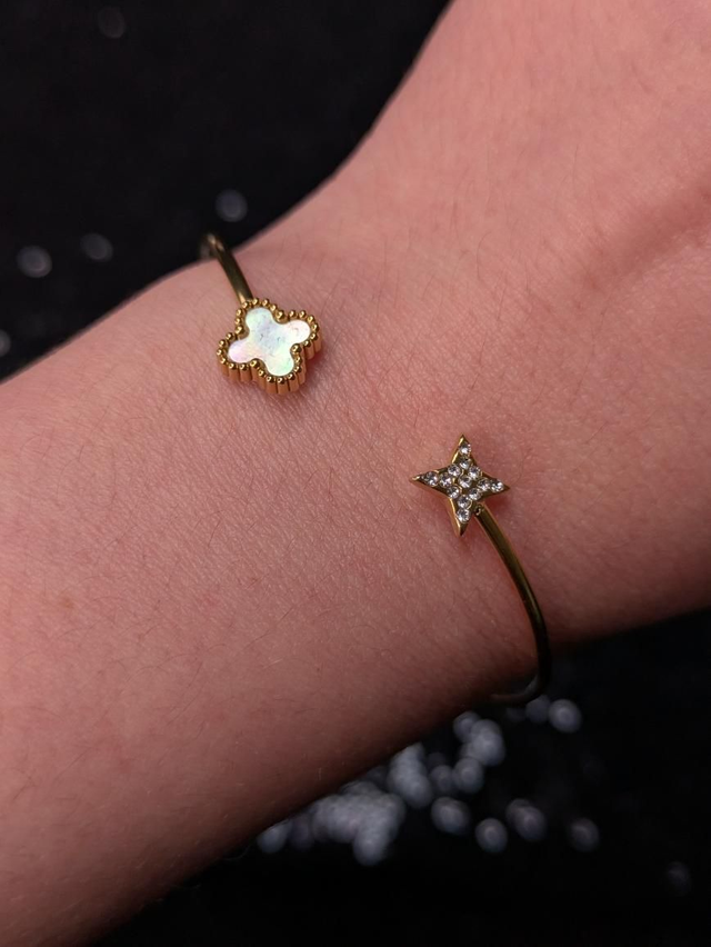 Bracelet jonc nacre trèfle zirconium 
