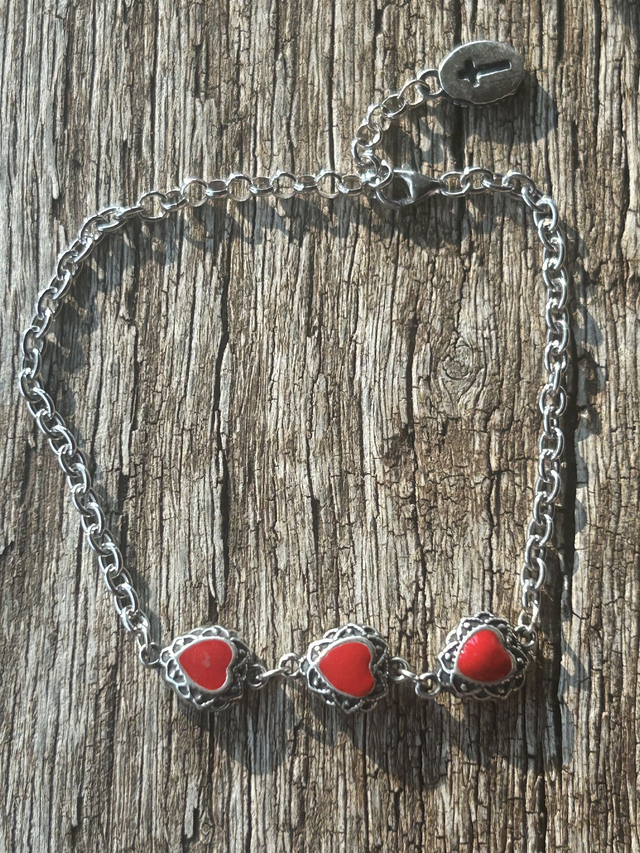 Bracciale 3 Cuori Rossi