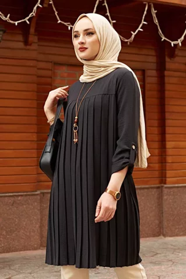 Abaya tunique plissé longue manches