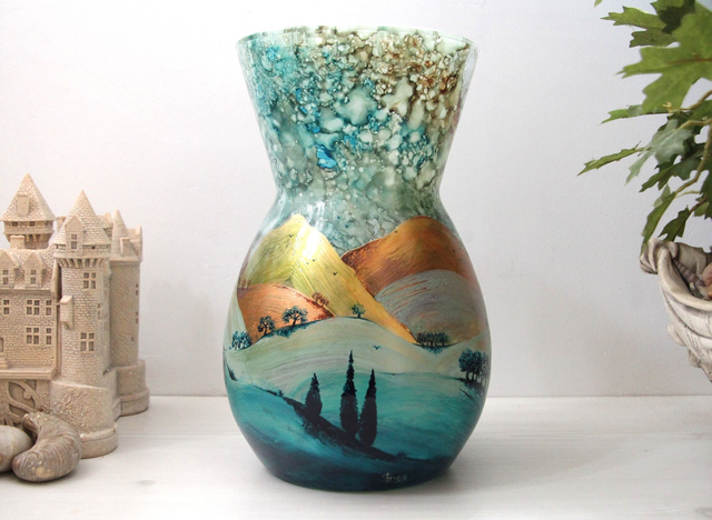 Grand vase peint à la main " paysage d'automne"